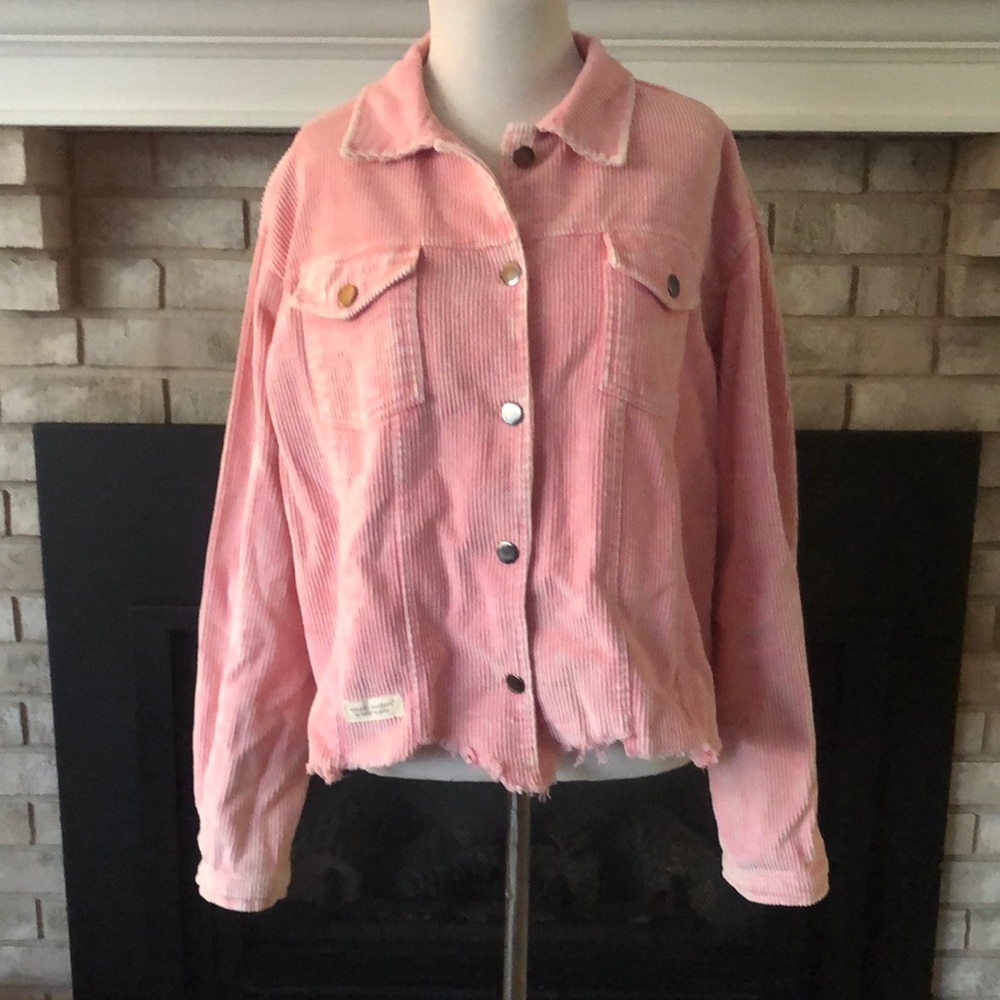 Simply Southern Blush Pink Corduroy Double Pockets Button Down Jacket size XL